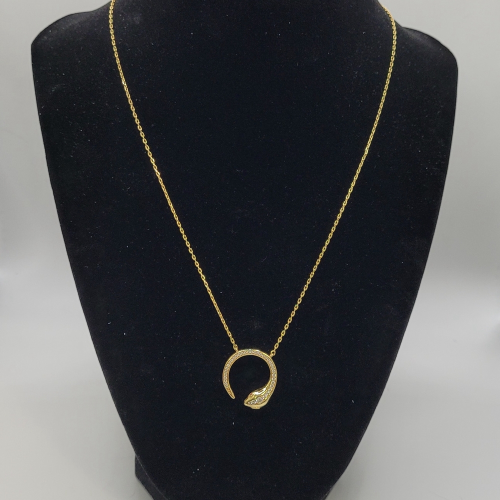 Gold Crescent Necklace with Crystal Detail